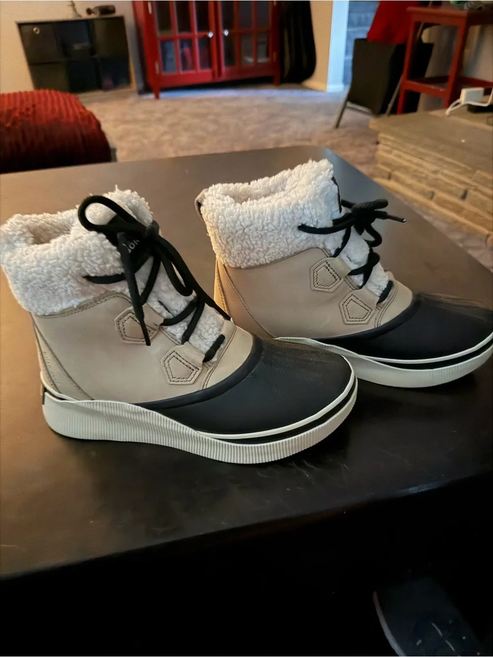 Sorel Beige Sherpa-Lined Waterproof Sneaker Boot